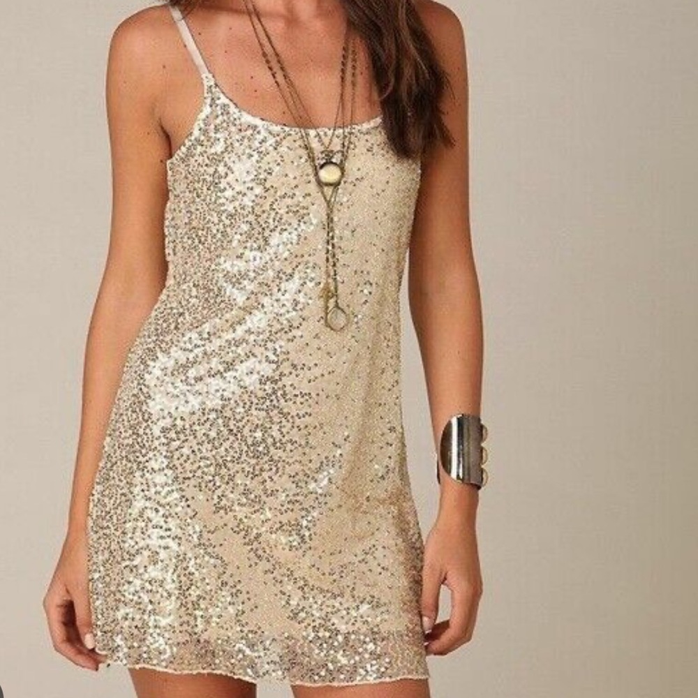 Free People Intimately Sequin Gold Slip Dress